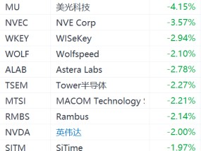 半导体股集体下跌：ARM跌超6%，美光科技跌超4%，英伟达跌2%